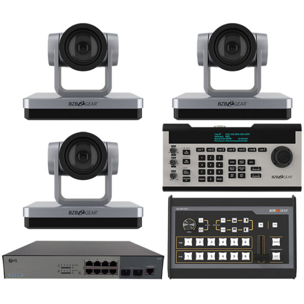 BZBGEAR 3 x 12x PTZ Camera Broadcast Kit with 6-Channel Mixer, 8-Port Switch & Controller (Silver) view 5
