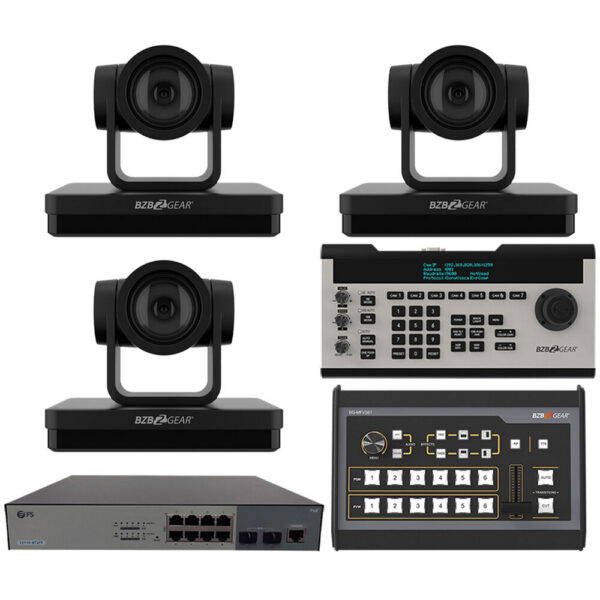BZBGEAR 3 x 20x PTZ Camera Broadcast Kit with 6-Channel Mixer, 8-Port Switch & Controller (Black) view 5