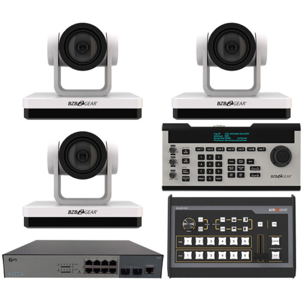 BZBGEAR 3 x 20x PTZ Camera Broadcast Kit with 6-Channel Mixer, 8-Port Switch & Controller (White) view 5