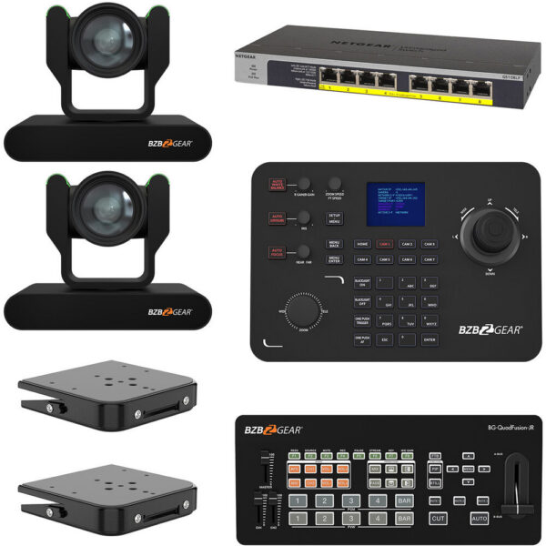 BZBGEAR ADAMO HD Live Streaming Kit with Two 12x Cameras, Controller, Switches & Ceiling Mount (Black) view 6