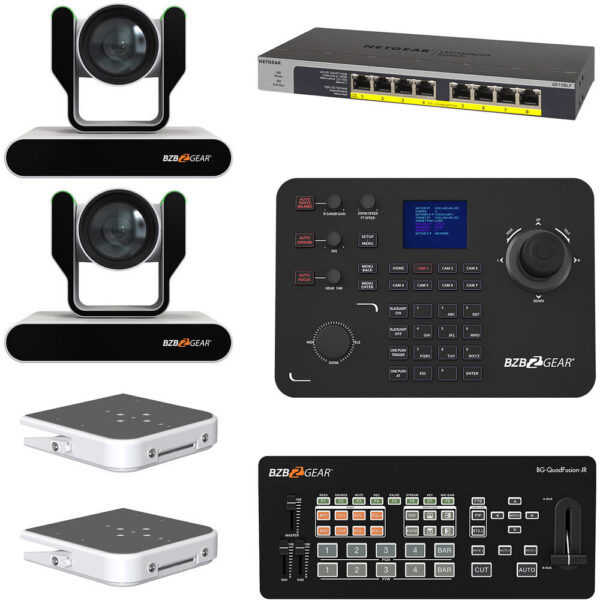 BZBGEAR ADAMO HD Live Streaming Kit with Two 12x Cameras, Controller, Switches & Ceiling Mount (White) view 6