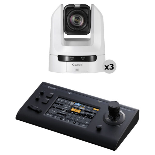 Canon 3 x CR-N100 PTZ Cameras with RC-IP100 IP Controller Kit (Titanium White) view 3