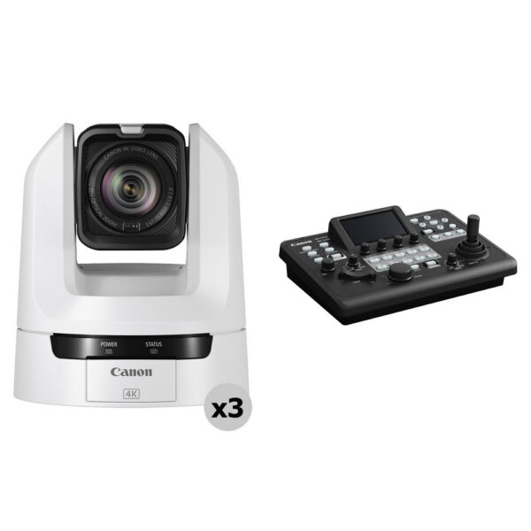 Canon CR-N100 4K NDI PTZ 3-Camera Kit with RC-IP300 PTZ Controller (Titanium White) view 3