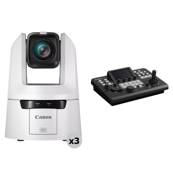 Canon CR-N500 4K NDI HX2 PTZ 3-Camera Kit with RC-IP300 Controller (White) view 3