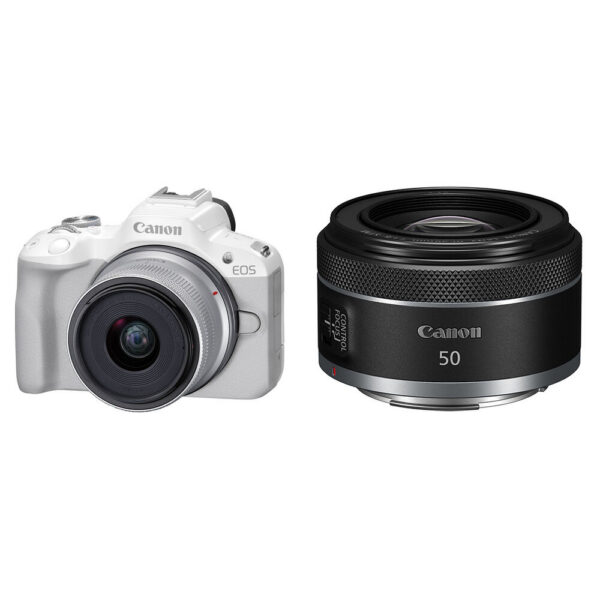 Canon EOS R50 Mirrorless Camera with 18-45mm and 50mm Lenses Kit (White)