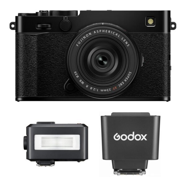 FUJIFILM X-E5 Mirrorless Camera with 23mm f/2.8 Lens and Mini Flash Kit (Black)