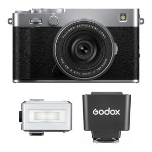 FUJIFILM X-E5 Mirrorless Camera with 23mm f/2.8 Lens and Mini Flash Kit (Silver)