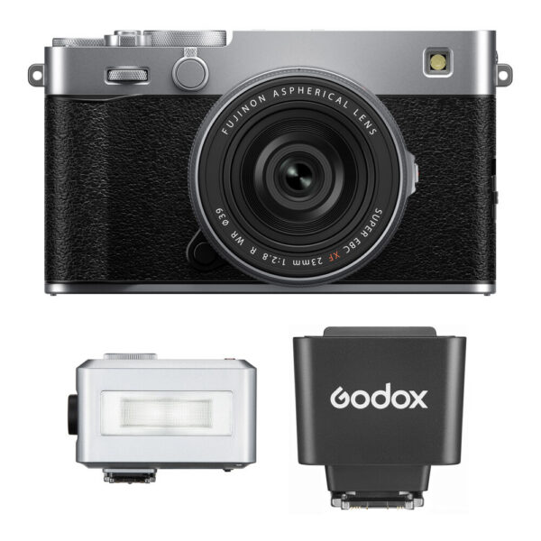 FUJIFILM X-E5 Mirrorless Camera with 23mm f/2.8 Lens and Mini Flash Kit (Silver)