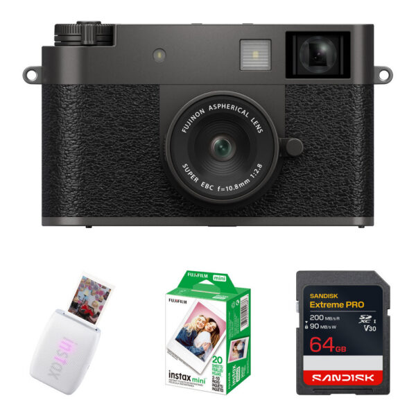 FUJIFILM X half Digital Camera with Instant Print Bundle (Charcoal Silver)