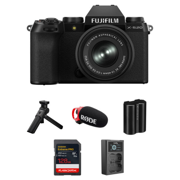 FUJIFILM X-S20 Mirrorless Camera with 15-45mm f/3.5-5.6 Lens and Content Creation Kit