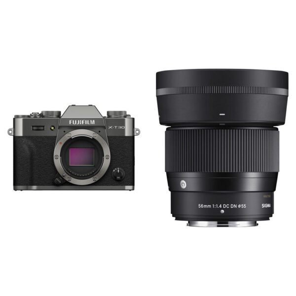 FUJIFILM X-T30 III Mirrorless Camera with Sigma 56mm f/1.4 Lens for Portrait Photography (Charcoal Silver) view 3