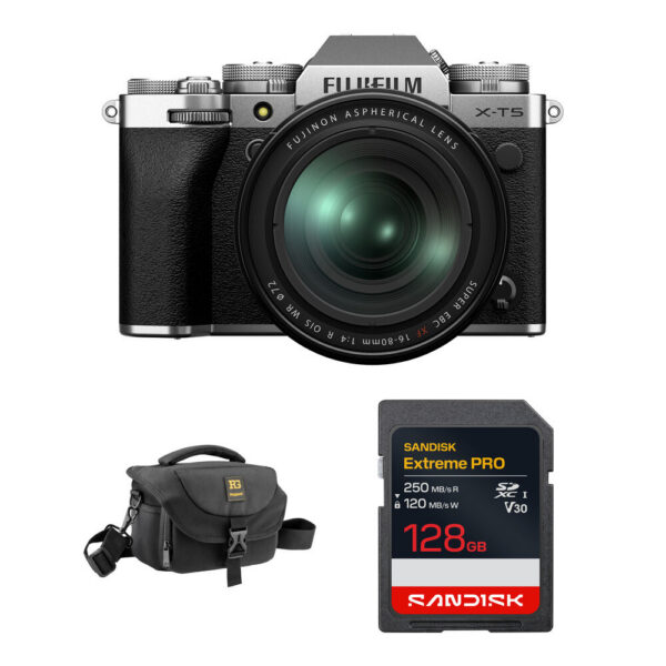 FUJIFILM X-T5 Mirrorless Camera with 16-80mm f/4 Lens and Basic Bundle (Silver) view 6