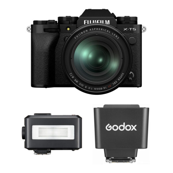 FUJIFILM X-T5 Mirrorless Camera with 16-80mm f/4 Lens and Mini Flash Kit (Black)