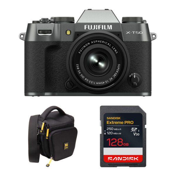 FUJIFILM X-T50 Mirrorless Camera with 15-45mm f/3.5-5.6 Lens and Basic Bundle (Charcoal Silver) view 6