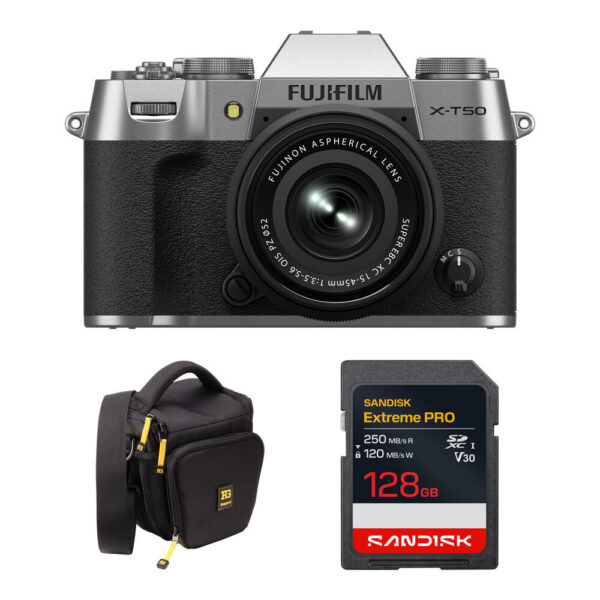 FUJIFILM X-T50 Mirrorless Camera with 15-45mm f/3.5-5.6 Lens and Basic Bundle (Silver) view 6