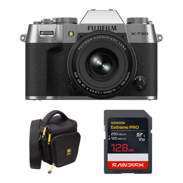 FUJIFILM X-T50 Mirrorless Camera with 16-50mm f/2.8-4.8 Lens and Basic Bundle (Silver) view 6