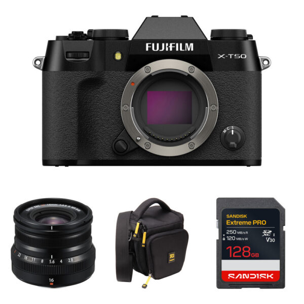 FUJIFILM X-T50 Mirrorless Camera with 16mm f/2.8 Lens and Basic Bundle (Black)