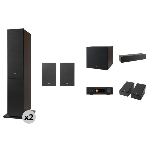 JBL MA710 7.2-Channel A/V Receiver & 5.1.2 Atmos Surround Sound Speakers Kit (Espresso/Black) view 7