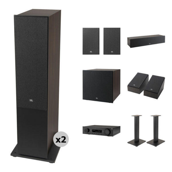 JBL MA710 7.2-Channel A/V Receiver with 5.1.2 Atmos Surround Sound Speakers and Speaker Stand Kit (Espresso/Black) view 8