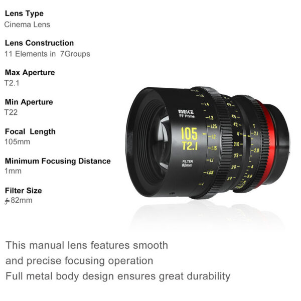 Meike FF-Prime Cine 105mm T2.1 Lens (PL-Mount, Feet/Meters) view 5