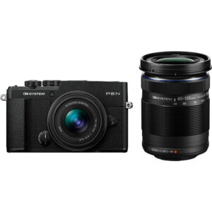 OM SYSTEM PEN Mirrorless Camera with 14-42mm III and 40-150mm R Lenses (Black)