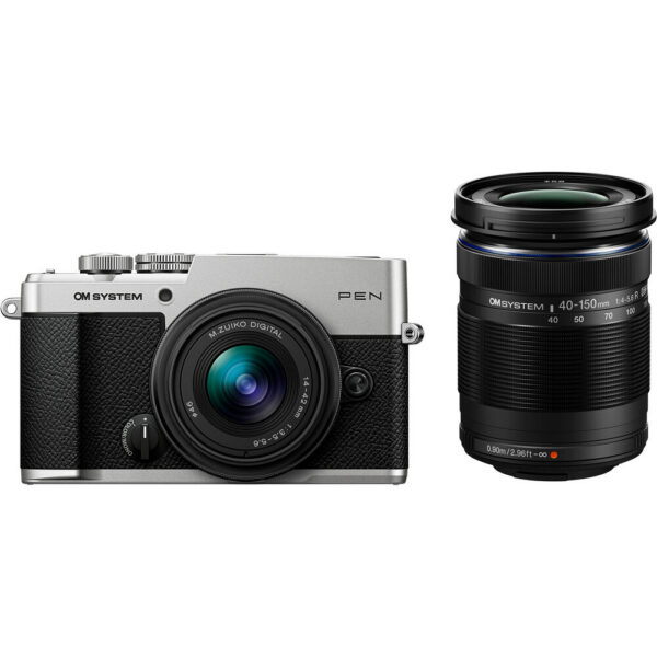 OM SYSTEM PEN Mirrorless Camera with 14-42mm III and 40-150mm R Lenses (Silver) view 4