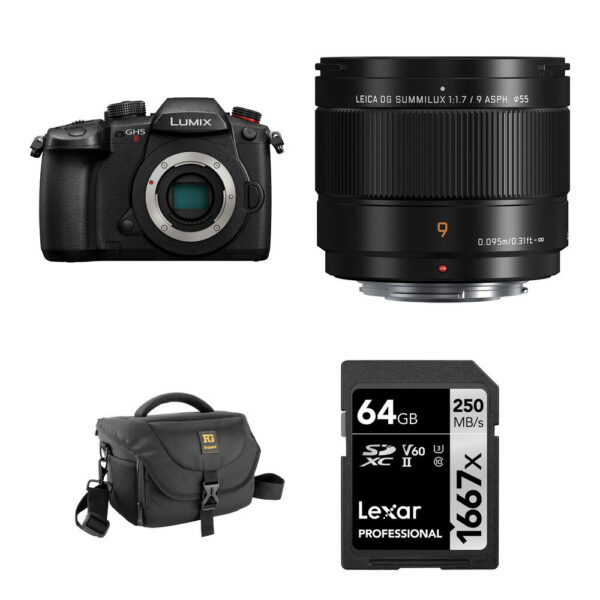Panasonic LUMIX GH5 II Mirrorless Camera with 9mm f/1.7 Lens and Basic Bundle (Black)