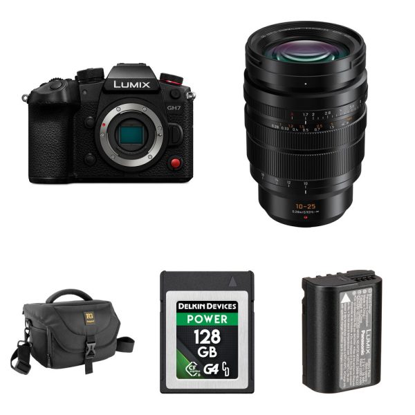 Panasonic LUMIX GH7 Mirrorless Camera with 10-25mm f/1.7 Lens and Essentials+ Kit (Black)