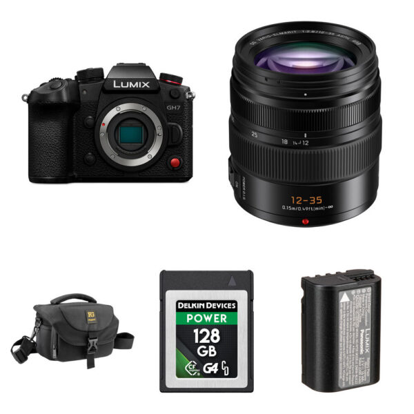 Panasonic LUMIX GH7 Mirrorless Camera with 12-35mm f/2.8 Lens and Essentials+ Kit (Black)