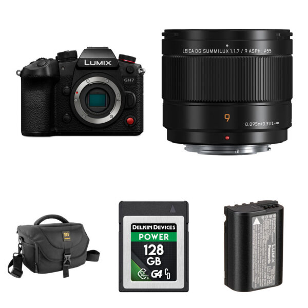 Panasonic LUMIX GH7 Mirrorless camera with 9mm f/1.7 Lens and Essentials+ Kit (Black)