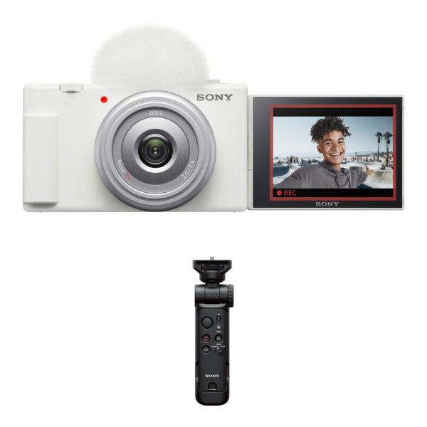 Sony ZV-1F Vlogging Camera with Wireless Shooting Grip Kit (White)