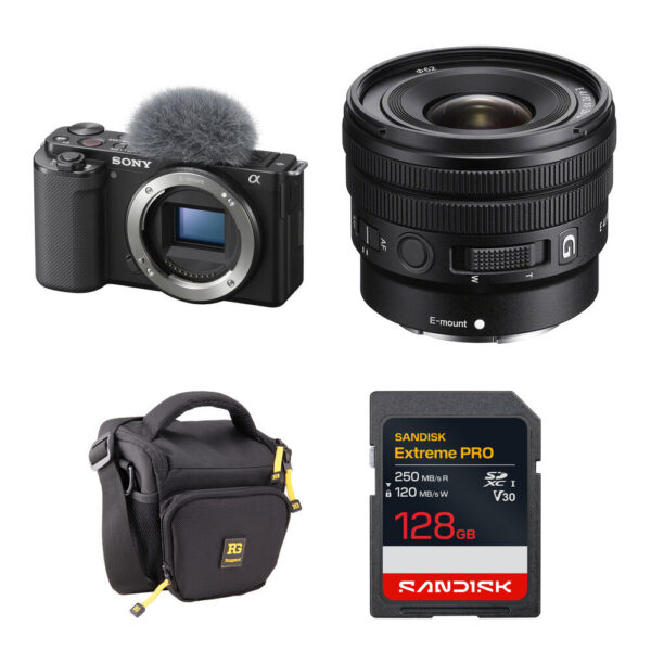 Sony ZV-E10 Mirrorless Camera with 10-20mm f/4 Lens and Basic Bundle (Black)