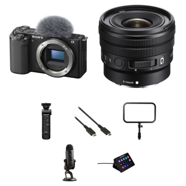 Sony ZV-E10 Mirrorless Camera with 10-20mm f/4 Lens and Live Streaming Kit (Black)
