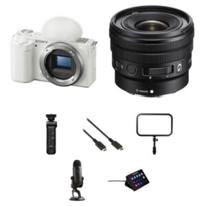 Sony ZV-E10 Mirrorless Camera with 10-20mm f/4 Lens and Live Streaming Kit (White)