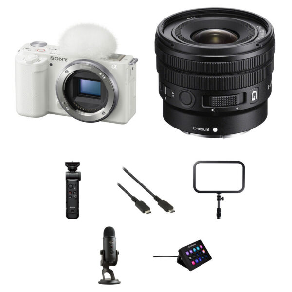 Sony ZV-E10 Mirrorless Camera with 10-20mm f/4 Lens and Live Streaming Kit (White)