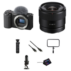 Sony ZV-E10 Mirrorless Camera with 11mm f/1.8 Lens and Live Streaming Kit (Black)