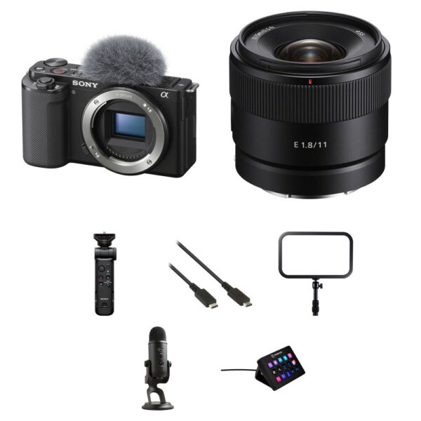 Sony ZV-E10 Mirrorless Camera with 11mm f/1.8 Lens and Live Streaming Kit (Black)