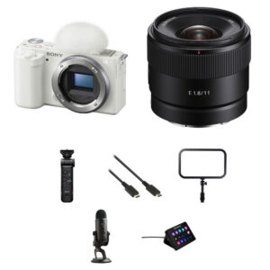 Sony ZV-E10 Mirrorless Camera with 11mm f/1.8 Lens and Live Streaming Kit (White)