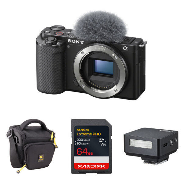 Sony ZV-E10 Mirrorless Camera with Mini Flash Kit (Black)